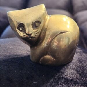 Brass Cat Figurine - Gold Decorative Cat Statue